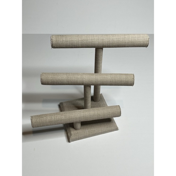 The Unbranded Brand Other - Triple Graduating T-Bar Jewelry Necklace Display Stand Beige Linen & Burlap